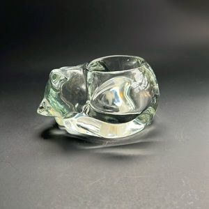 Indiana Glass Made in USA Sleeping Cat Clear Glass Votive Candle Holder Planter